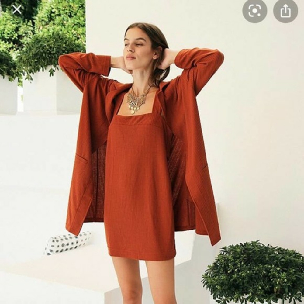 Free People Beach You're My Sunshine Ribbed Dress Cardigan Set Orange Size XS